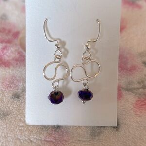 Elegant Silver Infinity Earrings with Small Purple Beads